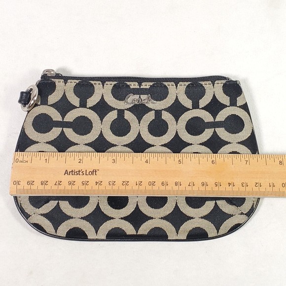 Coach Signature Pattern Wristlet Pouch Wallet MISSING WRIST STRAP Black Beige - Picture 3 of 11